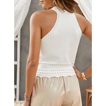 EVALESS Womens Halter Crop Tank Tops 2024 Trendy Summer Casual Ribbed Knit Racerback High Neck Corset Tube Cute Sleeveless Slim Basic Cami Tops Blouses Clothes,White L