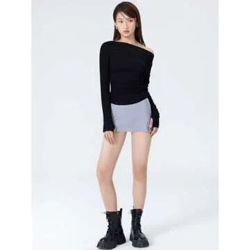 CIDER Asymmetrical Top Off The Shoulder Long Sleeve Crop