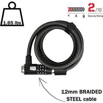 Kryptonite KryptoFlex Bike Lock Cable, 2FT/6FT/10FT Long 12mm Thick Heavy Duty Braided Steel Cable A...