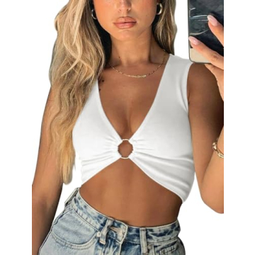AEVZIV Sexy Crop Top for Women Deep V Neck Tank Top