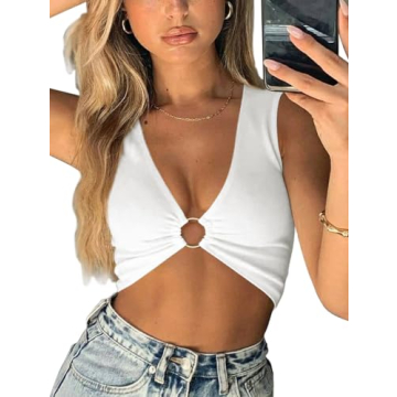 AEVZIV Sexy Crop Top for Women Deep V Neck Tank Top