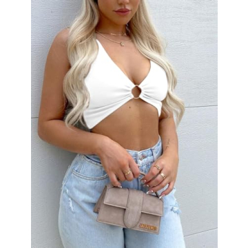 AEVZIV Sexy Crop Top for Women Deep V Neck Tank Top
