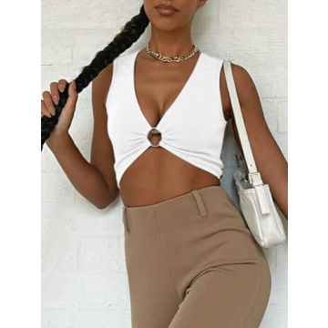 AEVZIV Sexy Crop Top for Women Deep V Neck Tank Top