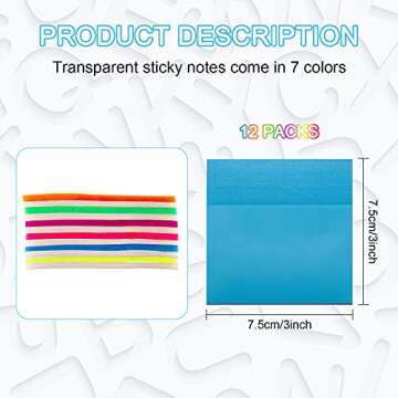 Epakh 600 Sheets 12 Pads 3 x 3 Inch Transparent Sticky Notes Self-Adhesive Translucent Sticky Notes for Bible Office School Message Reminder