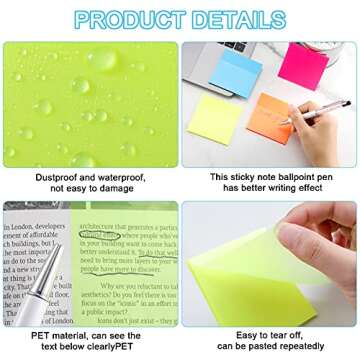 Epakh 600 Sheets 12 Pads 3 x 3 Inch Transparent Sticky Notes Self-Adhesive Translucent Sticky Notes for Bible Office School Message Reminder