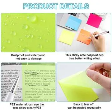 Epakh 600 Sheets 12 Pads 3 x 3 Inch Transparent Sticky Notes Self-Adhesive Translucent Sticky Notes for Bible Office School Message Reminder