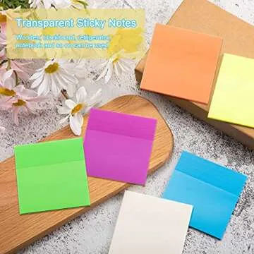 Epakh 600 Sheets 12 Pads 3 x 3 Inch Transparent Sticky Notes Self-Adhesive Translucent Sticky Notes for Bible Office School Message Reminder