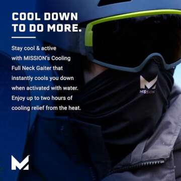 MISSION Cooling Multi-Use Neck Gaiter, Black - Lightweight & Durable - Cools Up to 2 Hours - UPF 50 Sun Protection - Machine Washable