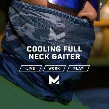 MISSION Cooling Multi-Use Neck Gaiter, Black - Lightweight & Durable - Cools Up to 2 Hours - UPF 50 Sun Protection - Machine Washable