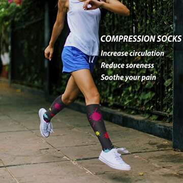 CTHH 7 Pairs Compression Socks for Women & Men Circulation Support Knee High Socks (02 Blue/Black/Re...