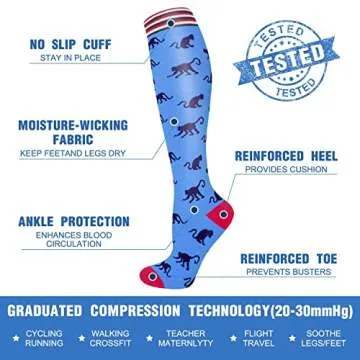 CTHH 7 Pairs Compression Socks for Women & Men Circulation Support Knee High Socks (02 Blue/Black/Red/Shark, Small-Medium)