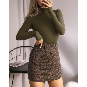 MANGOPOP Elegant Mock Turtle Neck Bodysuit for Women