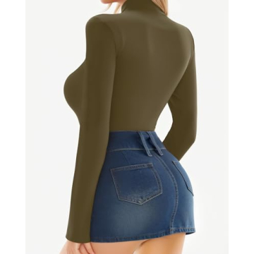 MANGOPOP Elegant Mock Turtle Neck Bodysuit for Women