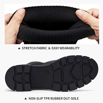 Vepose Women's Black Lace Combat Knee High Boots