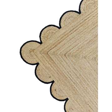 Weaving Village Scalloped Natural Jute Area Rug, Black Trim, 8'x10'