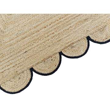 Weaving Village Scalloped Natural Jute Area Rug, Black Trim, 8'x10'