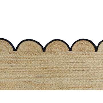 Weaving Village Scalloped Natural Jute Area Rug, Black Trim, 8'x10'