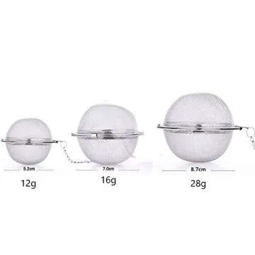 Mayata 3pcs Stainless steel fine mesh seasoning ball kitchen soup spice stew filter kitchen tool metal tea bag tea ball (3pcs Round Shape),Silver,5cm/6cm/7cm