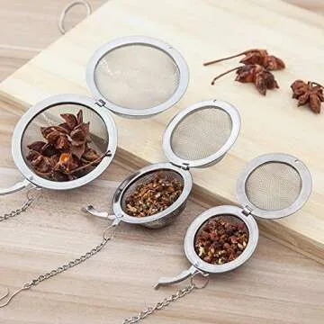 Mayata 3pcs Stainless steel fine mesh seasoning ball kitchen soup spice stew filter kitchen tool metal tea bag tea ball (3pcs Round Shape),Silver,5cm/6cm/7cm