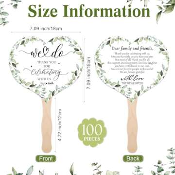 Anglechic 100 Pcs Wedding Fans for Guest and 1 Pc Love is Hot Sign Wooden Wedding Table Sign Wedding Fans Handheld Paper Fans with Wood Handle Heart Shape Fans Bridal Shower Favor (Greenery)