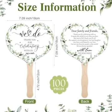 Anglechic 100 Pcs Wedding Fans for Guest and 1 Pc Love is Hot Sign Wooden Wedding Table Sign Wedding Fans Handheld Paper Fans with Wood Handle Heart Shape Fans Bridal Shower Favor (Greenery)