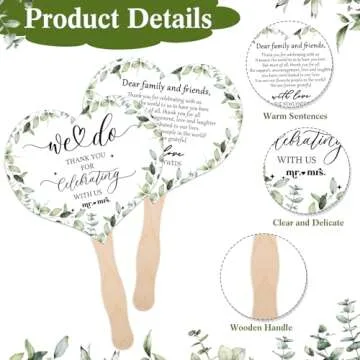 Anglechic 100 Pcs Wedding Fans for Guest and 1 Pc Love is Hot Sign Wooden Wedding Table Sign Wedding Fans Handheld Paper Fans with Wood Handle Heart Shape Fans Bridal Shower Favor (Greenery)