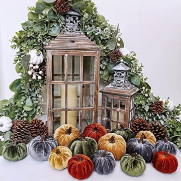 Winlyn Velvet Pumpkins for Autumn Decor Set of 16
