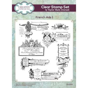 Creative Expressions Taylor Made Journals French Ads 1 6 in x 8 in Clear Stamp Set, 6 x 8 in