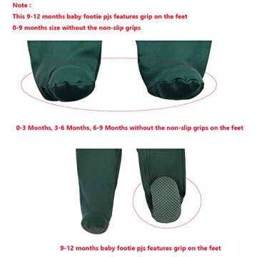 Aablexema Baby Footie Pajama with Mitten Cuffs, Double Zipper Infant Cotton clothes Sleeper Pjs, Footed Sleep Play(White & Green & Khaki,3-6 Months)