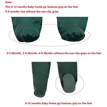 Aablexema Baby Footie Pajama with Mitten Cuffs, Double Zipper Infant Cotton clothes Sleeper Pjs, Footed Sleep Play(White & Green & Khaki,3-6 Months)
