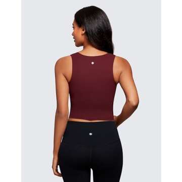 CRZ YOGA Butterluxe Womens Longline Square Neck Sports Bras - Basic Crop Tank Yoga Workout Tops with Built in Pads Red Merlot Medium