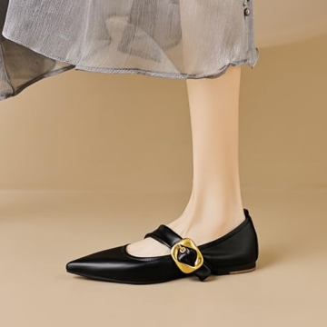 Stylish Zeberfi Leather Mary Jane Flats for Women