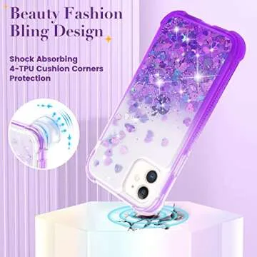 Ruky for iPhone 11 Glitter Case with Built-in Screen Protector, Full Body Rugged Liquid Shockproof Protective Phone Cover (Gradient Purple)