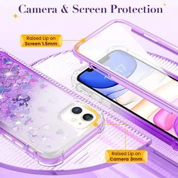 Ruky for iPhone 11 Glitter Case with Built-in Screen Protector, Full Body Rugged Liquid Shockproof Protective Phone Cover (Gradient Purple)