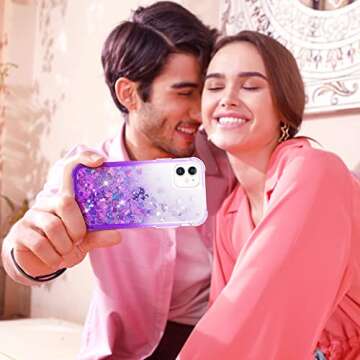 Ruky for iPhone 11 Glitter Case with Built-in Screen Protector, Full Body Rugged Liquid Shockproof Protective Phone Cover (Gradient Purple)
