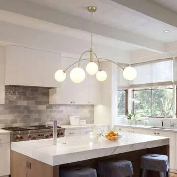 Fulesi Contemporary Gold Ceiling Light 5-Light Glass Globe Lights Mid Century Modern Sputnik Chandelier for Dining Room Kitchen Bedroom Lighting Fixture