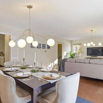 Fulesi Contemporary Gold Ceiling Light 5-Light Glass Globe Lights Mid Century Modern Sputnik Chandelier for Dining Room Kitchen Bedroom Lighting Fixture