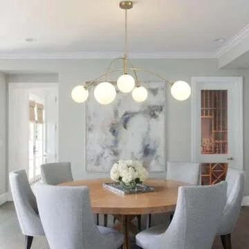 Fulesi Contemporary Gold Ceiling Light 5-Light Glass Globe Lights Mid Century Modern Sputnik Chandelier for Dining Room Kitchen Bedroom Lighting Fixture