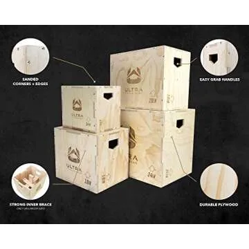 Ultra Fitness Gear Wooden Plyo Box: 20/24/30 Inch Adjustable Training Equipment for Home Gym Workout...
