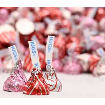 Hershey's Valentine's Day Hugs Mix - Bulk Candy, 2 LB, Approx. 200 pcs - Chocolate Individually Wrapped in Festive Red and Silver Foils