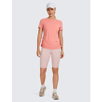 CRZ YOGA Women's Workout Short Sleeves Athleisure Shirts Split Back Yoga Top with Side Shirring Peach Pink X-Large
