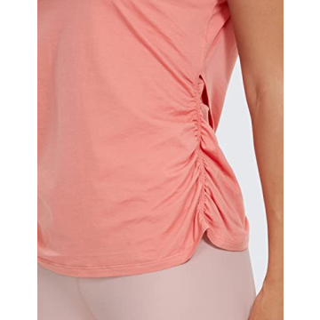 CRZ YOGA Women's Workout Short Sleeves Athleisure Shirts Split Back Yoga Top with Side Shirring Peach Pink X-Large