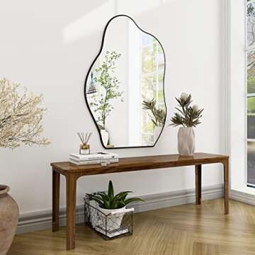 HARRITPURE Irregular Bathroom Mirror 20"x28" Black Modern Wall Mirror Wood Framed Asymmetrical Decorative Mirrors for Bedroom Living Room Entryway