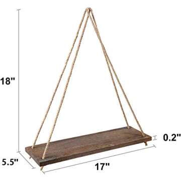 Mkono Wood Hanging Shelves for Wall Boho Decor Swing Rope Rustic Floating Shelf, Set of 3 Wall Display Shelving Home Organizer Rack for Living Room Bedroom Bathroom Kitchen,Brown