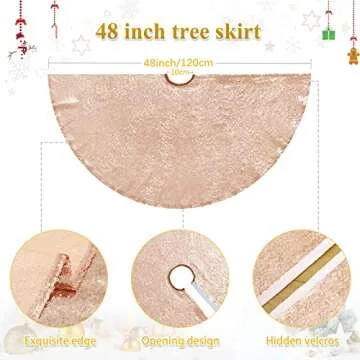 Christmas Tree Skirt 48 Inches Rose Gold Sequin Tree Skirts Large Glitter Tree Skirts for 6ft Xmas Trees Indoor or Outdoor