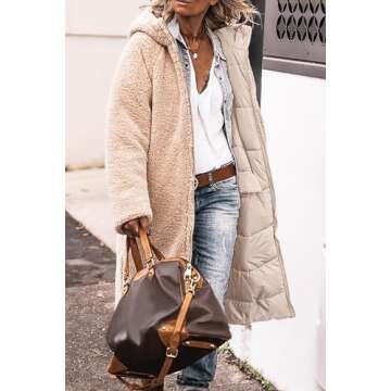 PRETTYGARDEN Winter Coats For Women 2025 Long Sleeve Zip Up Hooded Sherpa Fleece Jackets (Light Khaki,Medium)