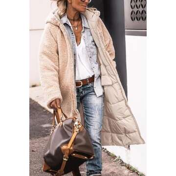 PRETTYGARDEN Winter Coats For Women 2025 Long Sleeve Zip Up Hooded Sherpa Fleece Jackets (Light Khaki,Medium)