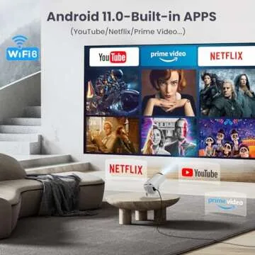 HIPPUS Mini Projector with WiFi and Bluetooth, Auto Keystone Ceiling Projector,Upgraded 350ANSI, Smart Projector with Android11.0, Short Throw Outdoor Portable Movie Projector, HY300Pro