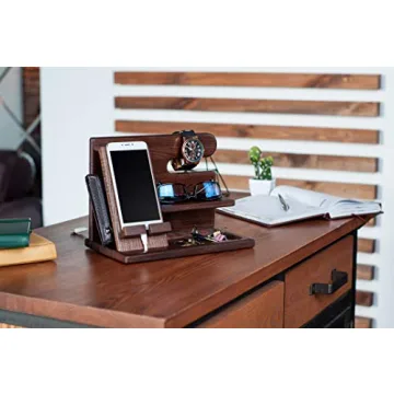 TESLYAR Wood Phone Docking Station - Elegant Organizer for Men