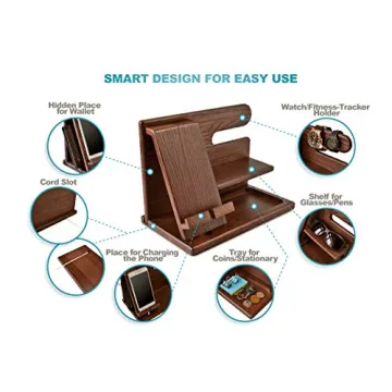 TESLYAR Wood Phone Docking Station - Elegant Organizer for Men